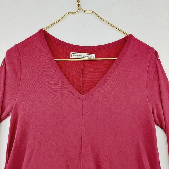 Abercrombie & Fitch Pink Viscose Long sleeve Flare Hem V Neck Blouse P1636 - Picture 2 of 10